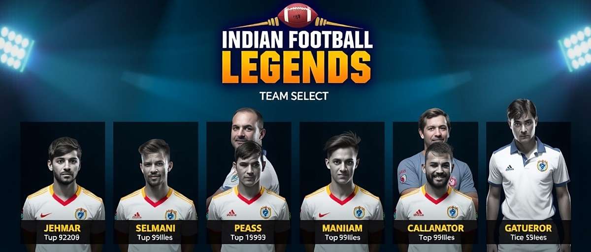 Indian Football Legends team selection screen featuring legendary players